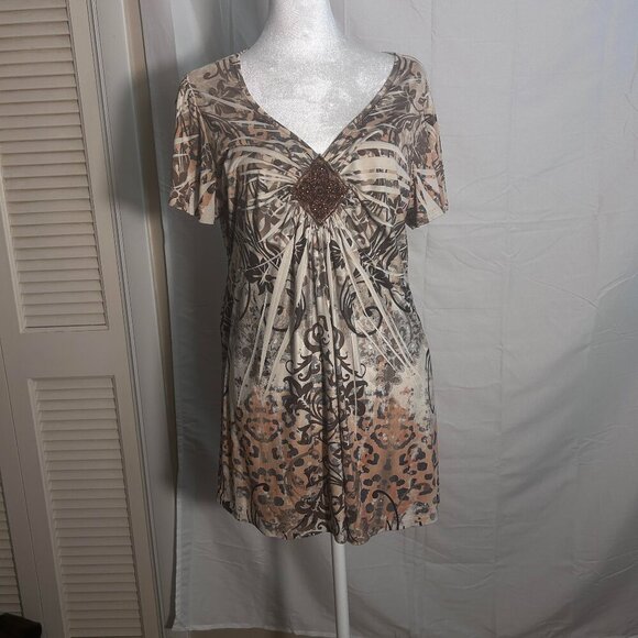 Aptt. 9 Top Size 1X Brown Cream Tan - Picture 1 of 6